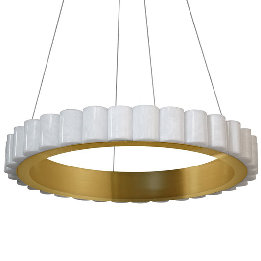Dainolite Celeste 24in 1-Light LED Chandelier | Aged Brass and Faux Alabaster Acrylic | Kitchen & Dining Room | Model CLS-2430LEDC-AGB