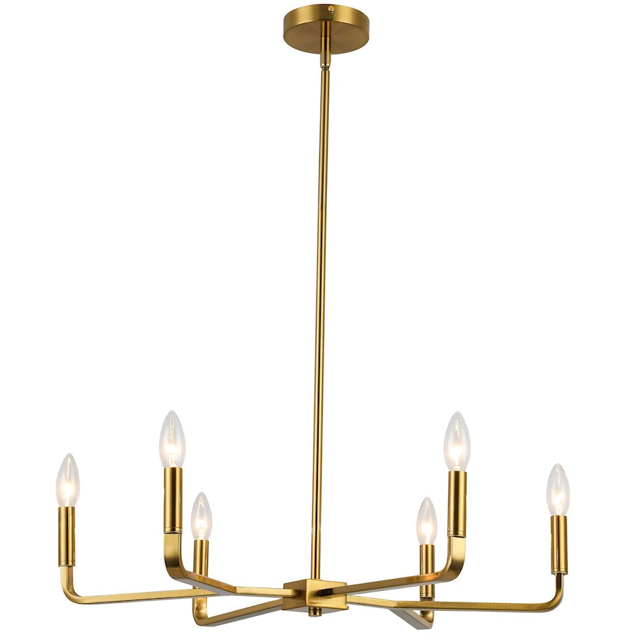 Dainolite Colette 24in 6-Light Chandelier | Aged Brass Metal | Kitchen, Dining Room & Foyer | 24 x 24 x 5 in | Model CLT-246-AGB