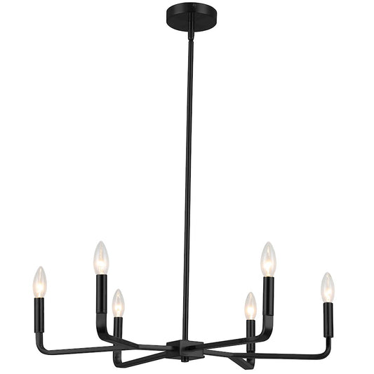 Dainolite Colette 24in 6-Light Chandelier | Contemporary Matte Black Metal | Kitchen & Dining Room | 24 x 24 x 5 in | Model CLT-246-MB