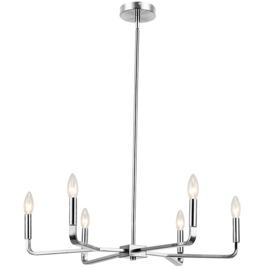 Dainolite Colette 24in 6-Light Chandelier | Contemporary Polished Chrome Metal | Kitchen & Dining Room | 24 x 24 x 5 in | Model CLT-246-PC
