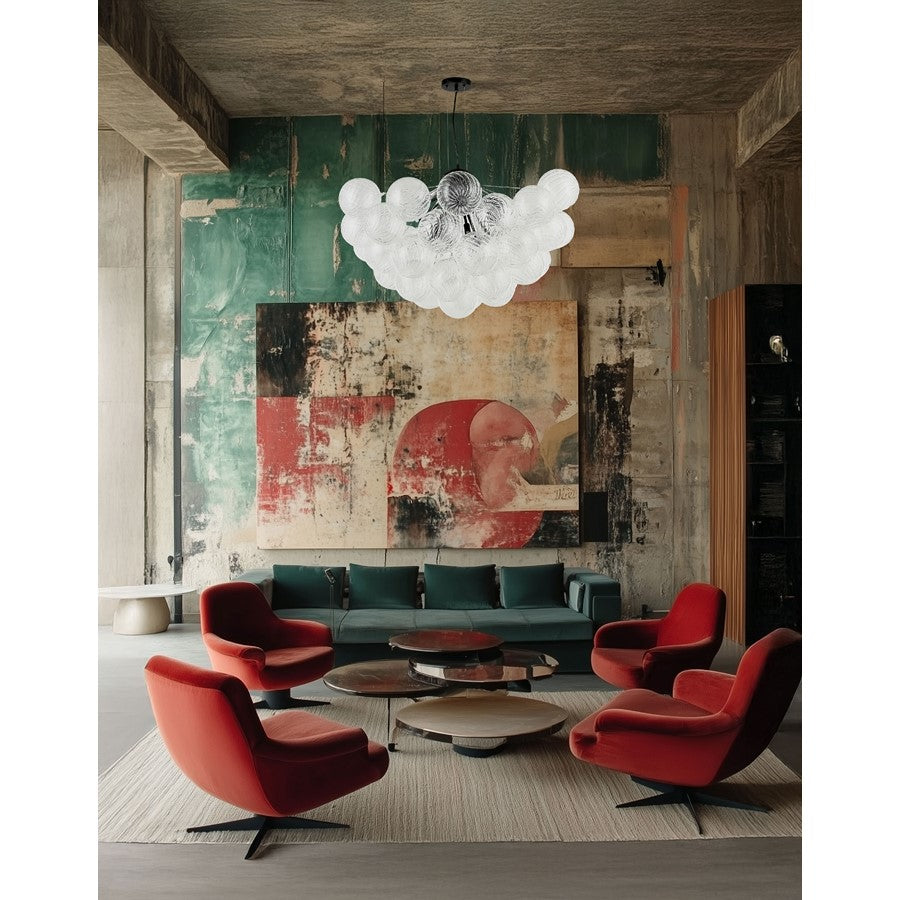 Dainolite Charlize 36in 12-Light Chandelier | Contemporary Matte Black and Clear Glass | Dining Room & Living Room | Model CLZ-3612C-MB