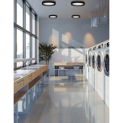 Dainolite Carmen 15in 1-Light Flush Mount | Modern Matte Black and White Acrylic | Bedroom & Hallway | 15 x 15 x 3 in | Model CMN-1522LEDFH-MB
