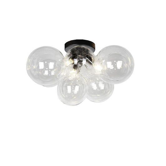 Dainolite Comet 14in 3-Light Flush Mount | Contemporary Matte Black and Clear Glass | Bedroom & Hallway | 14 x 14 x 12 in | Model CMT-143FH-CLR-MB