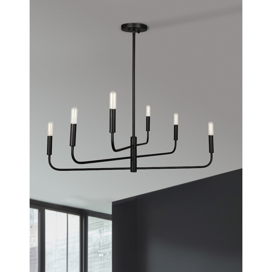 Dainolite Catalina 32in 6-Light Chandelier | Transitional Matte Black Empire Shade | Dining Room & Foyer | 32 x 32 x 13 in | Model CNA-326C-MB