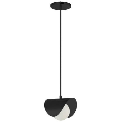 Dainolite Cresent 6in 1-Light Pendant | Contemporary Matte Black & White Glass | Kitchen Island & Foyer | 6 x 6 x 5 in | Model CRT-61P-MB