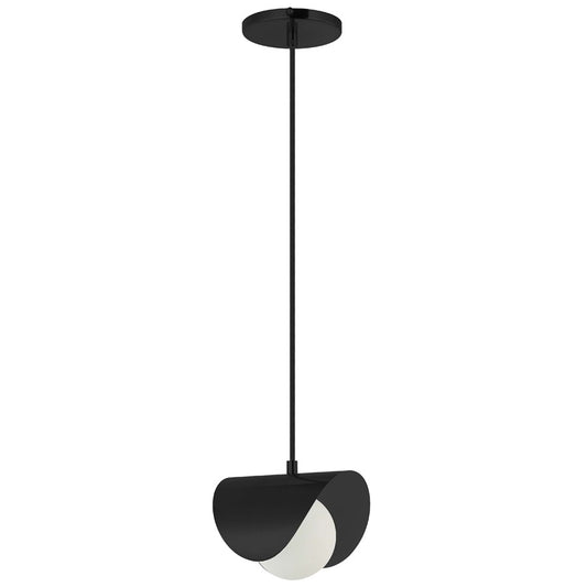 Dainolite Cresent 6in 1-Light Pendant | Contemporary Matte Black & White Glass | Kitchen Island & Foyer | 6 x 6 x 5 in | Model CRT-61P-MB