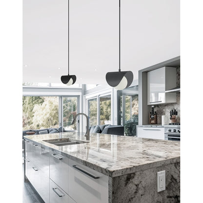 Dainolite Cresent 6in 1-Light Pendant | Contemporary Matte Black & White Glass | Kitchen Island & Foyer | 6 x 6 x 5 in | Model CRT-61P-MB
