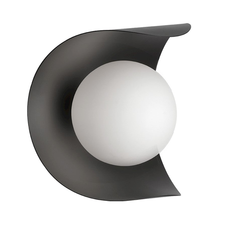 Dainolite Crescent 6in 1-Light Wall Sconce | Contemporary Matte Black and White Glass | Bathroom & Hallway Accent | 6 x 6 x 6 in | Model CRT-61W-MB