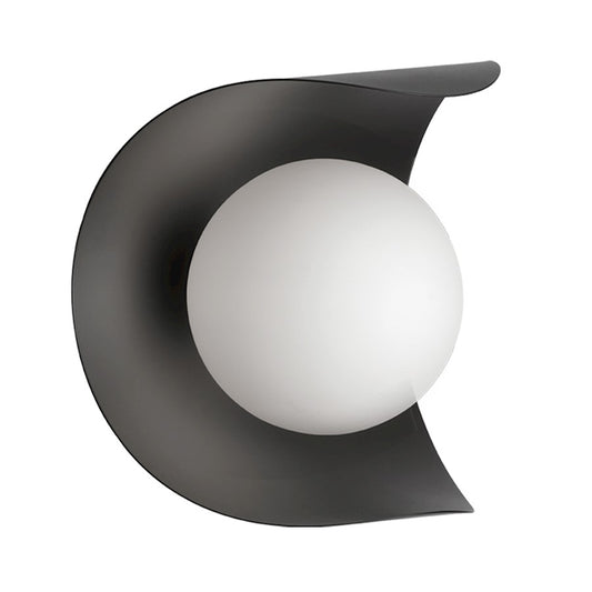Dainolite Crescent 6in 1-Light Wall Sconce | Contemporary Matte Black and White Glass | Bathroom & Hallway Accent | 6 x 6 x 6 in | Model CRT-61W-MB