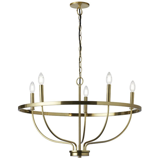 Dainolite Cesar 29in 5-Light Chandelier | Transitional Aged Brass Metal | Dining Room & Kitchen | 29 x 29 x 16 in | Model CSR-295C-AGB