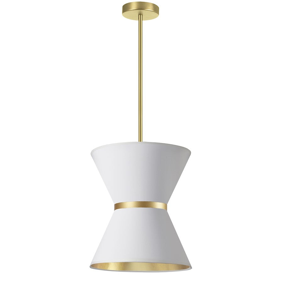 Dainolite Caterine 12in 1-Light Pendant | Transitional White and Gold Fabric and Aged Brass | Kitchen Island & Dining Room | Model CTN-121P-AGB-692