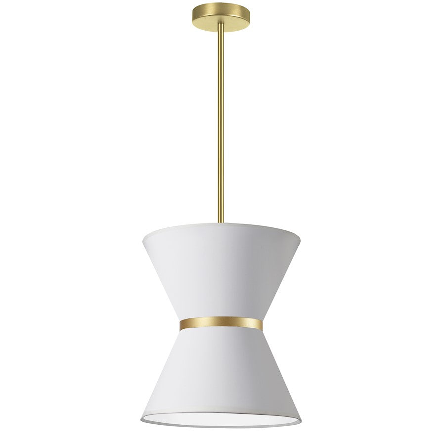 Dainolite Caterine 12in 1-Light Pendant | Transitional Aged Brass and White Fabric | Kitchen Island & Dining Room | Model CTN-121P-AGB-790