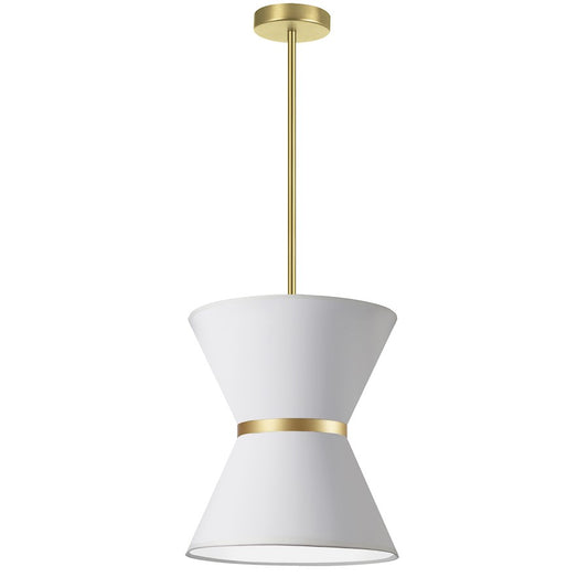 Dainolite Caterine 12in 1-Light Pendant | Transitional Aged Brass and White Fabric | Kitchen Island & Dining Room | Model CTN-121P-AGB-790