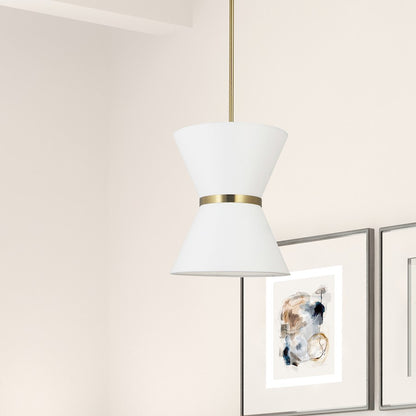 Dainolite Caterine 12in 1-Light Pendant | Transitional Aged Brass and White Fabric | Kitchen Island & Dining Room | Model CTN-121P-AGB-790