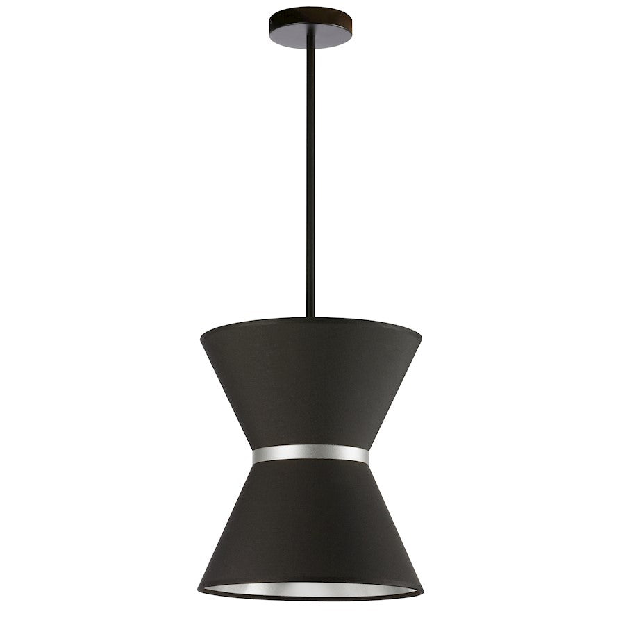 Dainolite Caterine 12in 1-Light Pendant | Transitional Matte Black and Silver Fabric | Kitchen Island & Dining Room | Model CTN-121P-MB-697