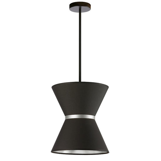 Dainolite Caterine 12in 1-Light Pendant | Transitional Matte Black and Silver Fabric | Kitchen Island & Dining Room | Model CTN-121P-MB-697
