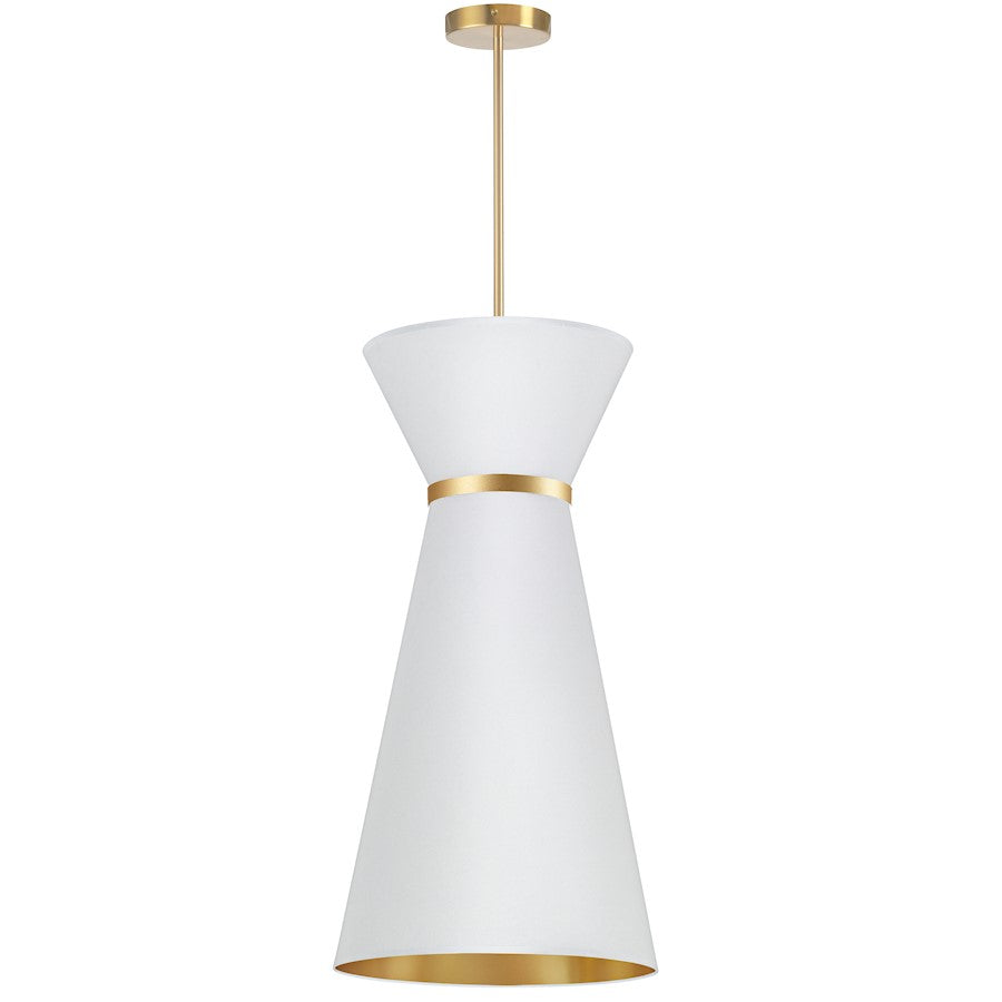 Dainolite Caterine 14in 1-Light Pendant | Transitional Aged Brass and White Fabric Tapered Drum | Foyer & Hallway & Dinette Bar | Model CTN-141P-AGB-692