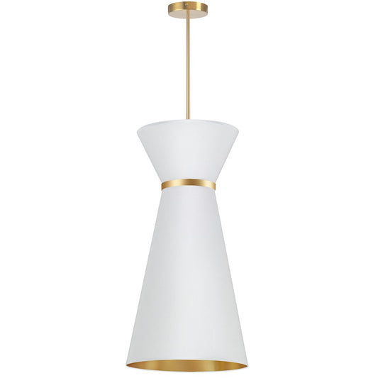 Dainolite Caterine 14in 1-Light Pendant | Transitional Aged Brass and White Fabric Tapered Drum | Foyer & Hallway & Dinette Bar | Model CTN-141P-AGB-692