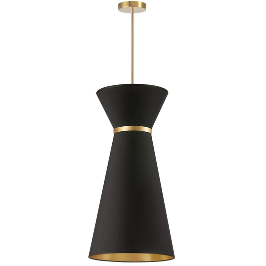 Dainolite Caterine 14in 1-Light Pendant | Transitional Aged Brass and Black Fabric | Kitchen Island & Dining Room | 14 x 14 x 28 | Model CTN-141P-AGB-698