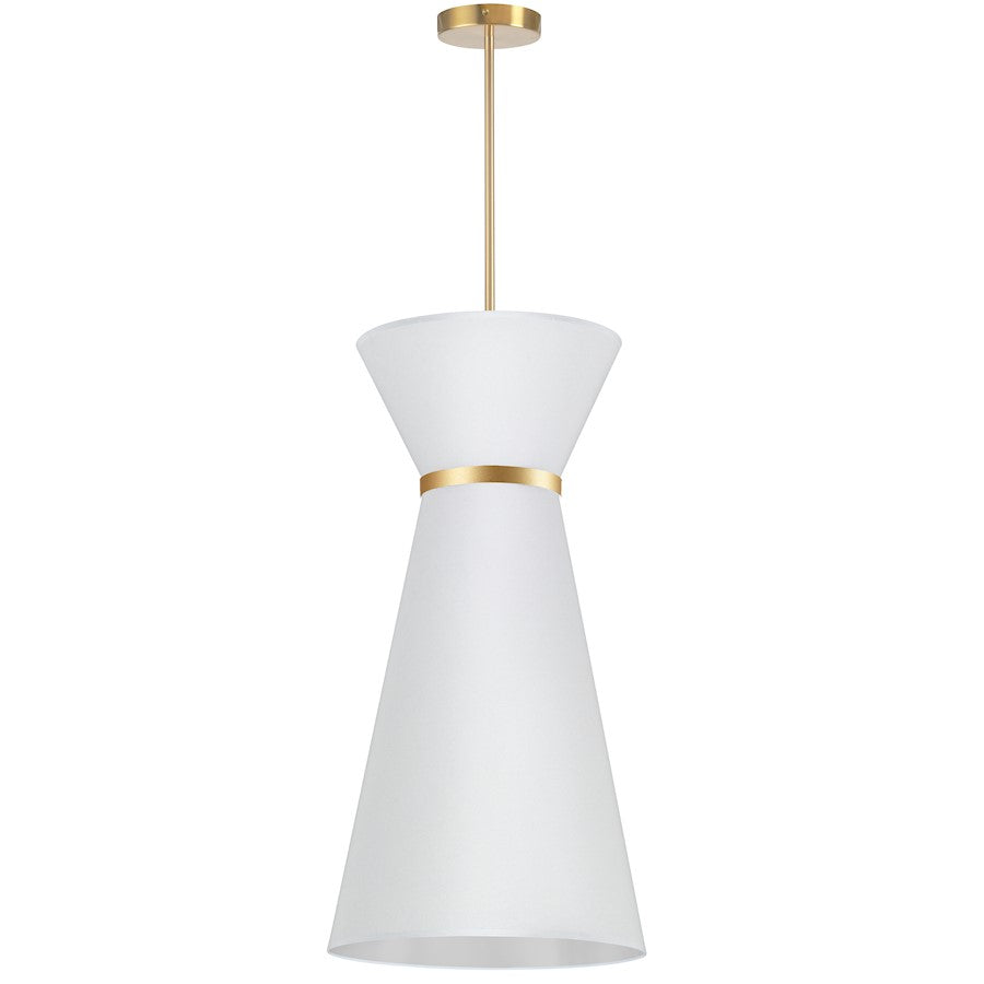 Dainolite Caterine 14in 1-Light Pendant | Transitional Aged Brass and White Fabric | Kitchen Island & Dining Room | Model CTN-141P-AGB-790