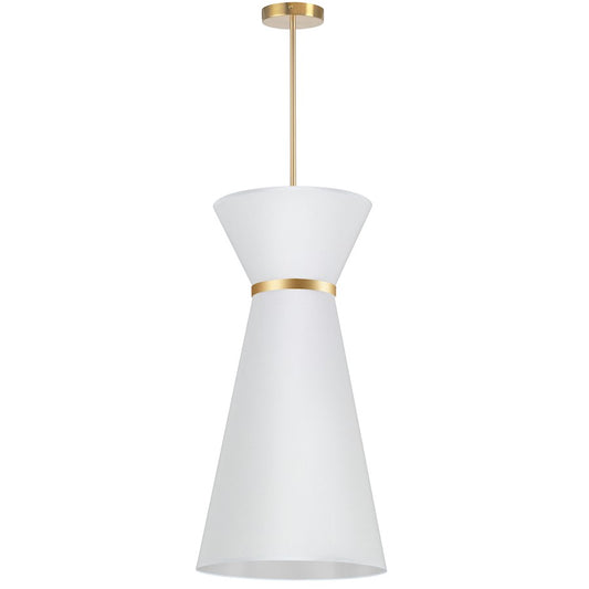 Dainolite Caterine 14in 1-Light Pendant | Transitional Aged Brass and White Fabric | Kitchen Island & Dining Room | Model CTN-141P-AGB-790