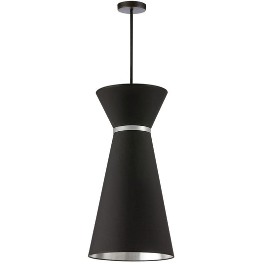 Dainolite Caterine 14in 1-Light Pendant | Transitional Matte Black Fabric and Black Fabric Shade | Foyer & Hallway | 14 x 14 x 28 | Model CTN-141P-MB-697