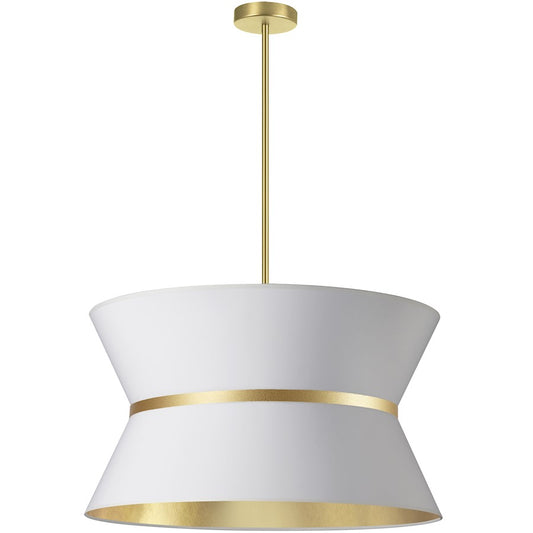Dainolite Caterine 24in 4-Light Chandelier | Transitional Aged Brass and White Gold Fabric | Dining Room & Living Room | Model CTN-244C-AGB-692