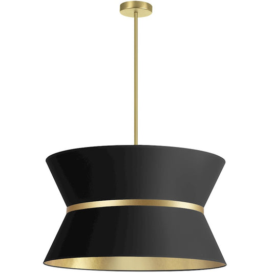 Dainolite Caterine 24in 4-Light Chandelier | Transitional Aged Brass and Black Gold Fabric | Dining Room & Living Room | Model CTN-244C-AGB-698