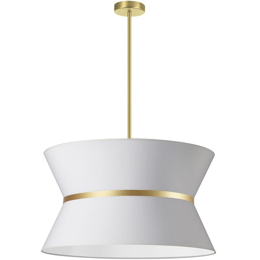 Dainolite Caterine 24in 4-Light Chandelier | Transitional White Fabric and Aged Brass | Dining Room & Living Room | Model CTN-244C-AGB-790