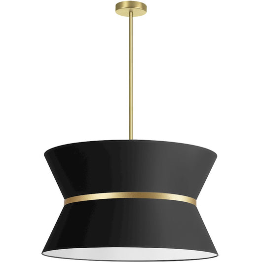Dainolite Caterine 24in 4-Light Chandelier | Transitional Black Fabric and Aged Brass | Dining Room & Living Room | Model CTN-244C-AGB-797