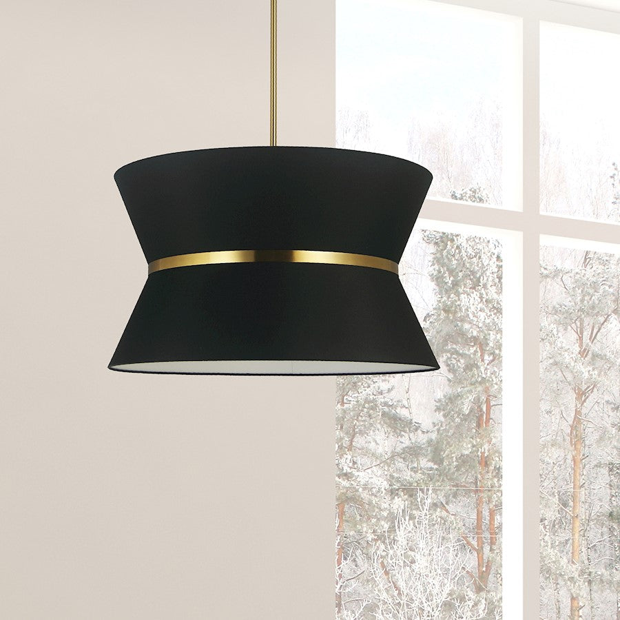 Dainolite Caterine 24in 4-Light Chandelier | Transitional Black Fabric and Aged Brass | Dining Room & Living Room | Model CTN-244C-AGB-797