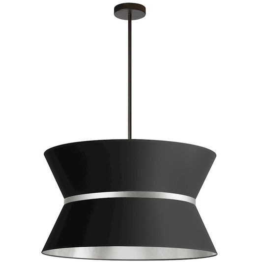 Dainolite Caterine 24in 4-Light Chandelier | Transitional Black and Silver Fabric and Matte Black | Dining Room & Living Room | Model CTN-244C-MB-697