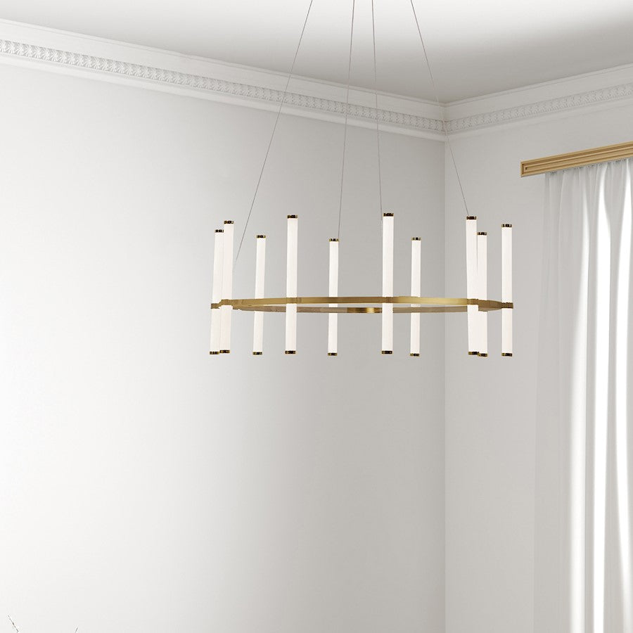 Dainolite Corvette 32in 10-Light Chandelier | Modern Aged Brass and White Acrylic | Dining Room & Kitchen | 4200lm 3000K | Model CVT-3260C-AGB