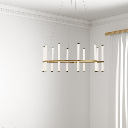 Dainolite Corvette 32in 10-Light Chandelier | Modern Aged Brass and White Acrylic | Dining Room & Kitchen | 4200lm 3000K | Model CVT-3260C-AGB