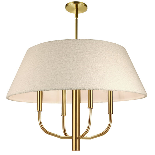 Dainolite Dalia 24in 4-Light Chandelier | Transitional Aged Brass and White Boucle Fabric | Dining Room & Entryway | 24 x 24 x 18 in | Model DAL-244C-AGB