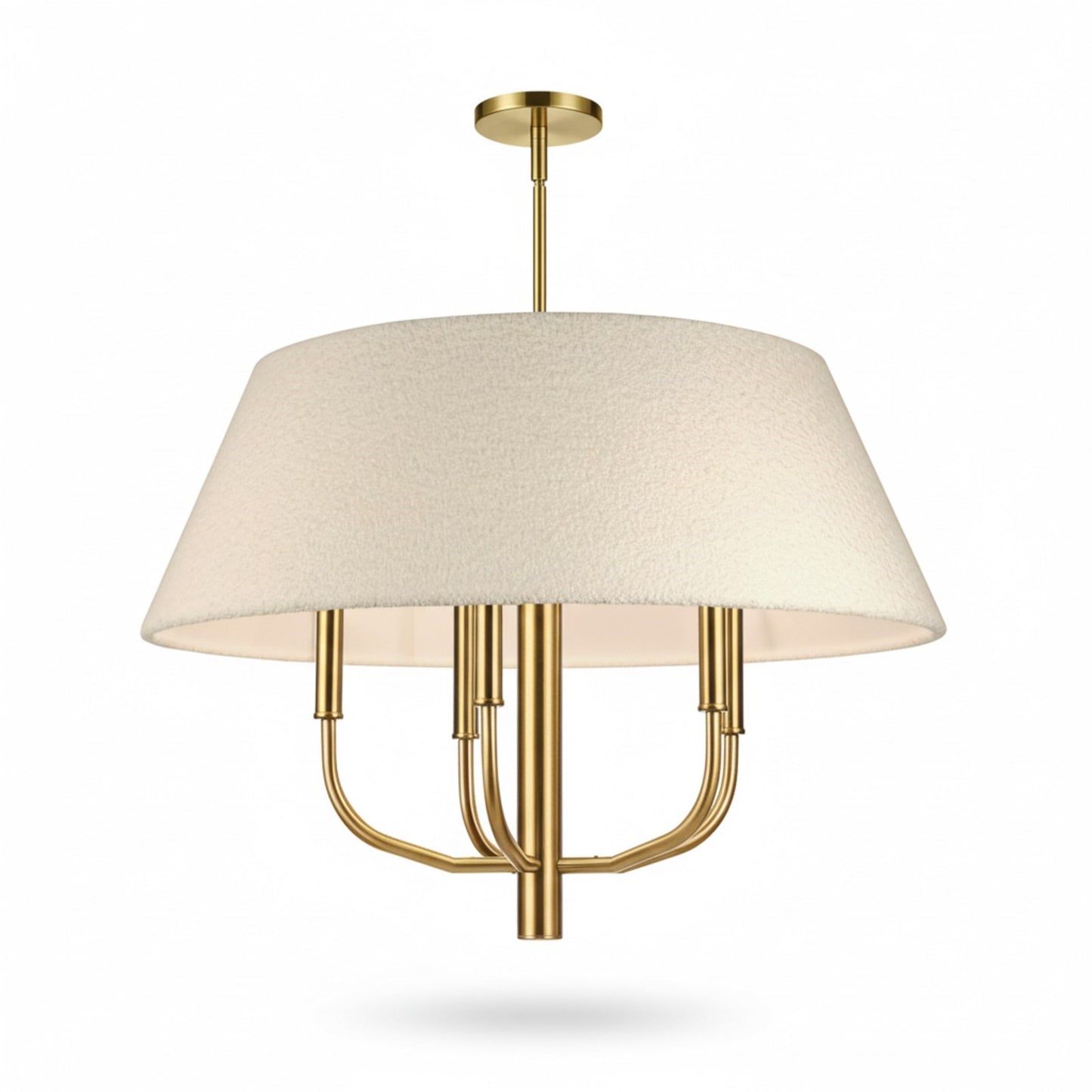 Dainolite Dalia 24in 4-Light Chandelier | Transitional Aged Brass and White Boucle Fabric | Dining Room & Entryway | 24 x 24 x 18 in | Model DAL-244C-AGB