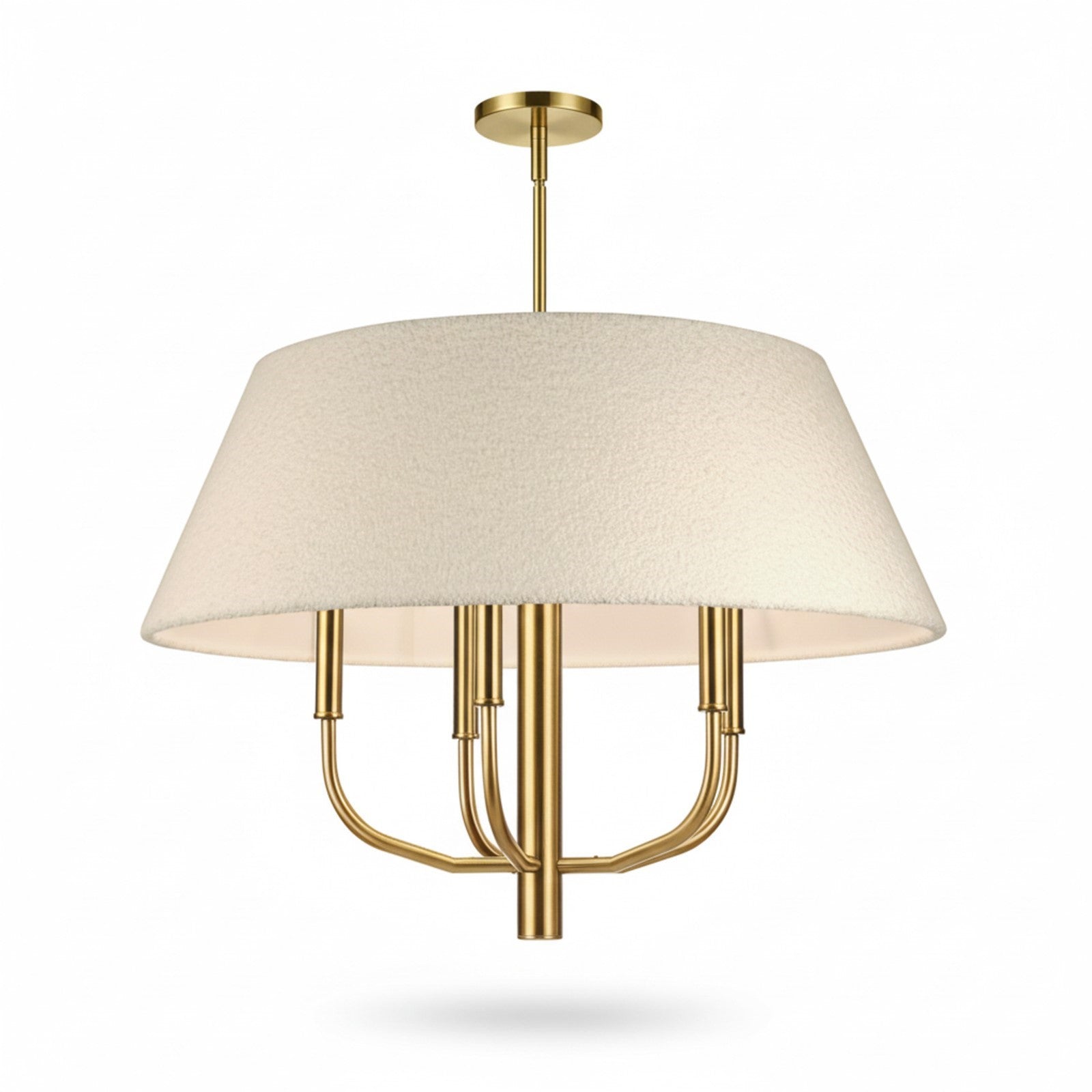 Dainolite Dalia 24in 4-Light Chandelier | Transitional Aged Brass and White Boucle Fabric | Dining Room & Entryway | 24 x 24 x 18 in | Model DAL-244C-AGB
