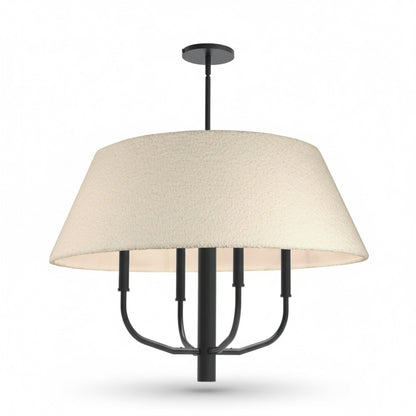 Dainolite Dalia 24in 4-Light Chandelier | Transitional Matte Black and White Boucle Fabric | Dining Room & Entryway | 24 x 24 x 18 in | Model DAL-244C-MB