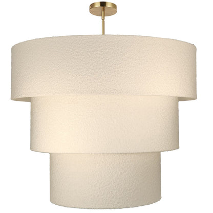 Dainolite Dalia 30in 9-Light Tiered Pendant | Transitional Aged Brass and White Boucle Fabric | Dining Room & Kitchen Island | 30 x | Model DAL-309P-AGB