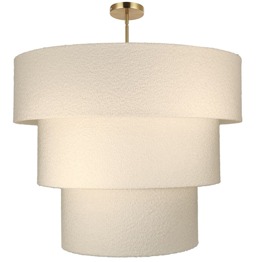 Dainolite Dalia 30in 9-Light Tiered Pendant | Transitional Aged Brass and White Boucle Fabric | Dining Room & Kitchen Island | 30 x | Model DAL-309P-AGB