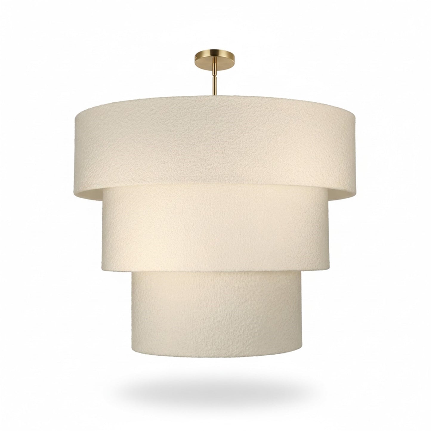 Dainolite Dalia 30in 9-Light Tiered Pendant | Transitional Aged Brass and White Boucle Fabric | Dining Room & Kitchen Island | 30 x | Model DAL-309P-AGB