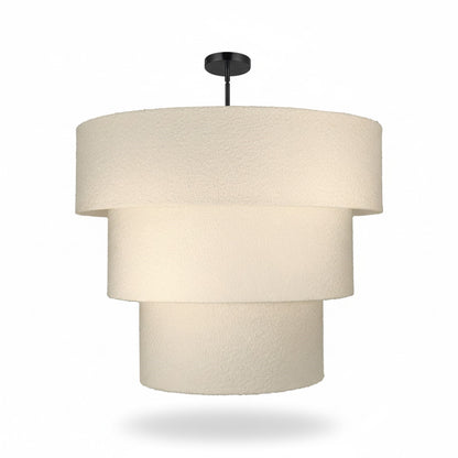 Dainolite Dalia 30in 9-Light Tiered Pendant | Transitional Matte Black and White Boucle Fabric | Dining Room & Kitchen Island | 30 x | Model DAL-309P-MB
