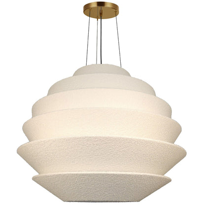 Dainolite Dalia 32in 9-Light Pendant | Transitional Aged Brass and White Boucle Fabric | Dining Room & Entryway | 32 x 32 x 24.5 in | Model DAL-3224P-AGB