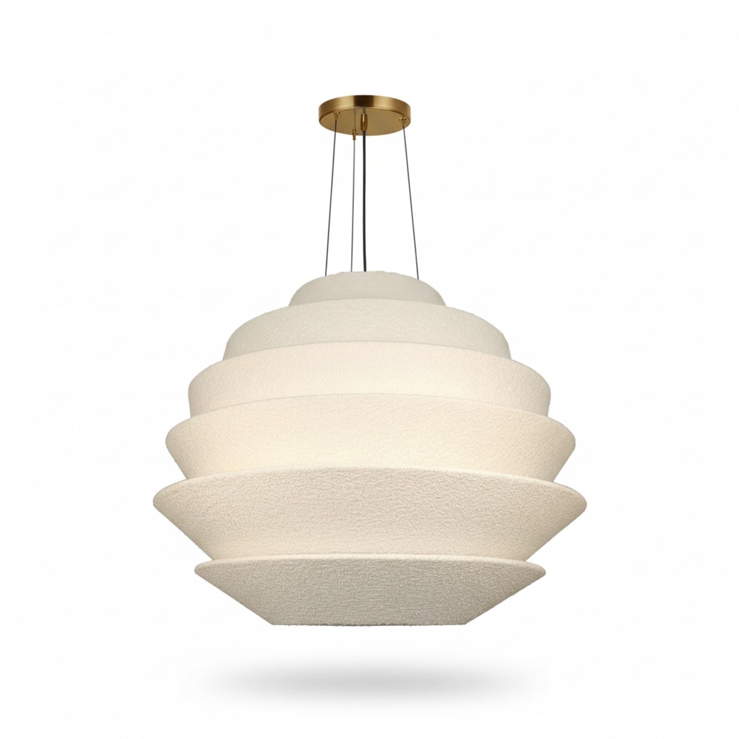 Dainolite Dalia 32in 9-Light Pendant | Transitional Aged Brass and White Boucle Fabric | Dining Room & Entryway | 32 x 32 x 24.5 in | Model DAL-3224P-AGB