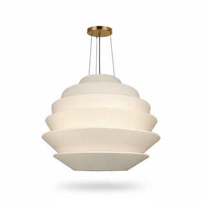 Dainolite Dalia 32in 9-Light Pendant | Transitional Aged Brass and White Boucle Fabric | Dining Room & Entryway | 32 x 32 x 24.5 in | Model DAL-3224P-AGB
