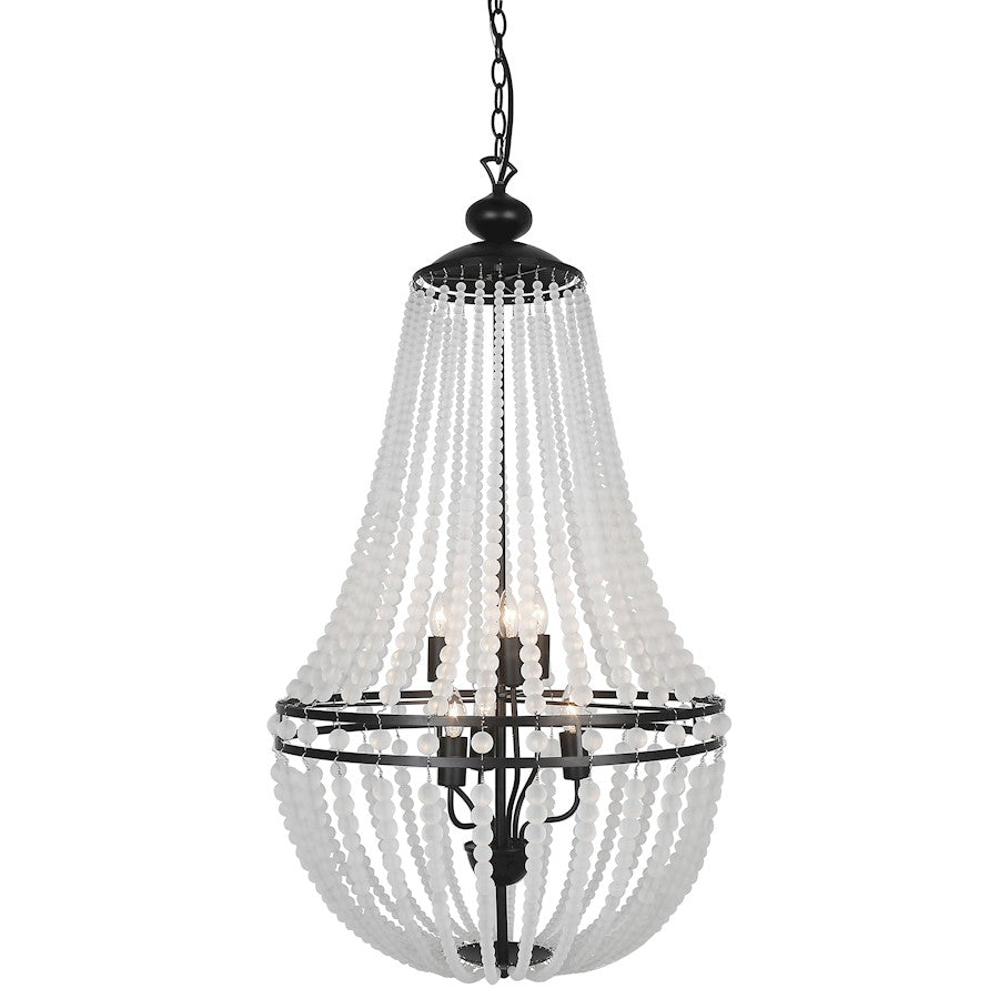 Dainolite Dawson 20in 6-Light Chandelier | Transitional Matte Black and Frosted Acrylic Beads | Dining Room & Living Room | 20 x 20 | Model DAW-386C-MB-FR