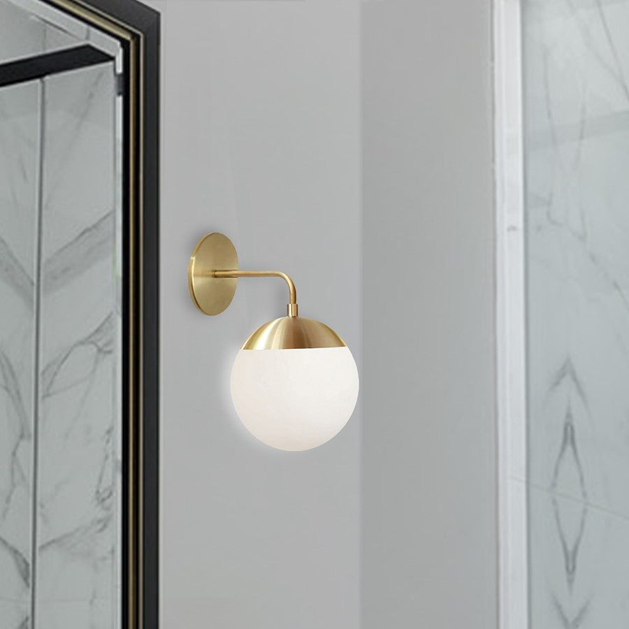 Dainolite Dayana 11in 1-Light Wall Sconce | Transitional Aged Brass and White Glass | Bathroom & Hallway Accent | 7 x 10 x 12 in | Model DAY-141W-AGB