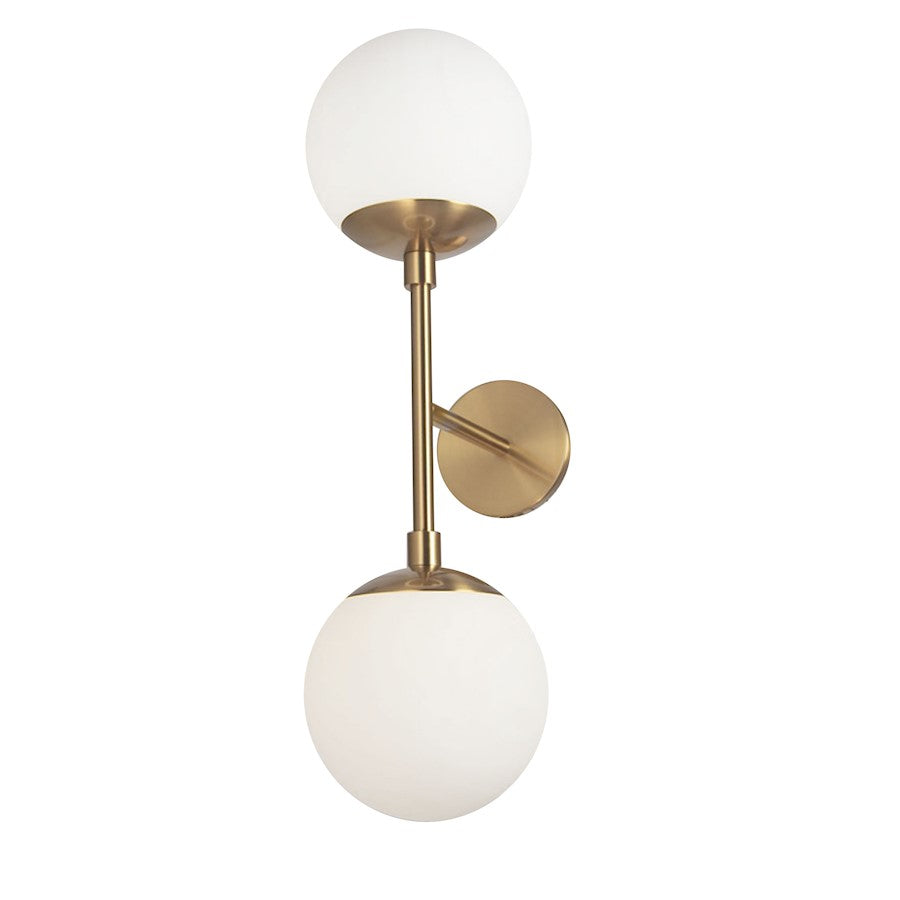 Dainolite Dayana 24in 2-Light Wall Sconce | Aged Brass and White Glass | Hallway & Bathroom | 10.5 x 7.25 x 23.75 in | Model DAY-232W-AGB