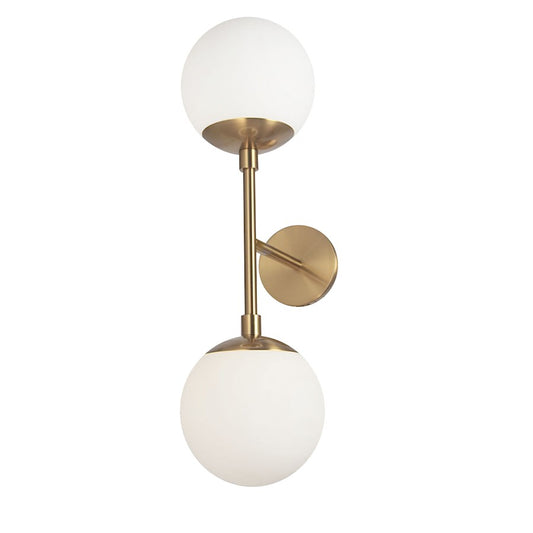 Dainolite Dayana 24in 2-Light Wall Sconce | Aged Brass and White Glass | Hallway & Bathroom | 10.5 x 7.25 x 23.75 in | Model DAY-232W-AGB