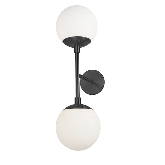 Dainolite Dayana 24in 2-Light Wall Sconce | Matte Black and White Glass | Hallway & Bathroom | 10.5 x 7.25 x 23.75 in | Model DAY-232W-MB